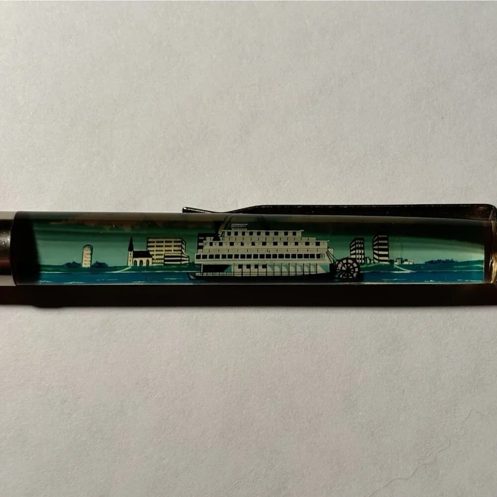 Saint Louis Missouri Floaty Pen Paddlewheel River Boat Moves Past City & Arch